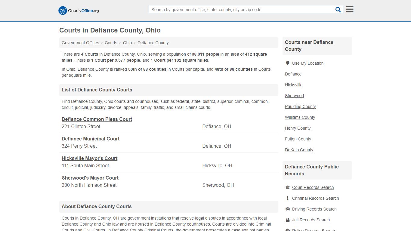 Courts - Defiance County, OH (Court Records & Calendars)